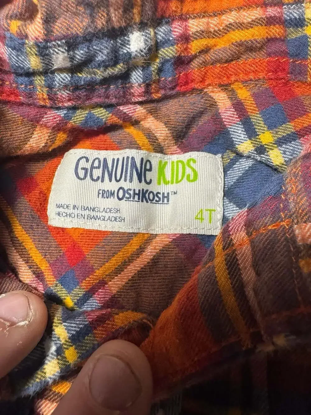 OshKosh B'gosh Plaid Flannel Shirt - Orange and Blue - Picture 2 of 3